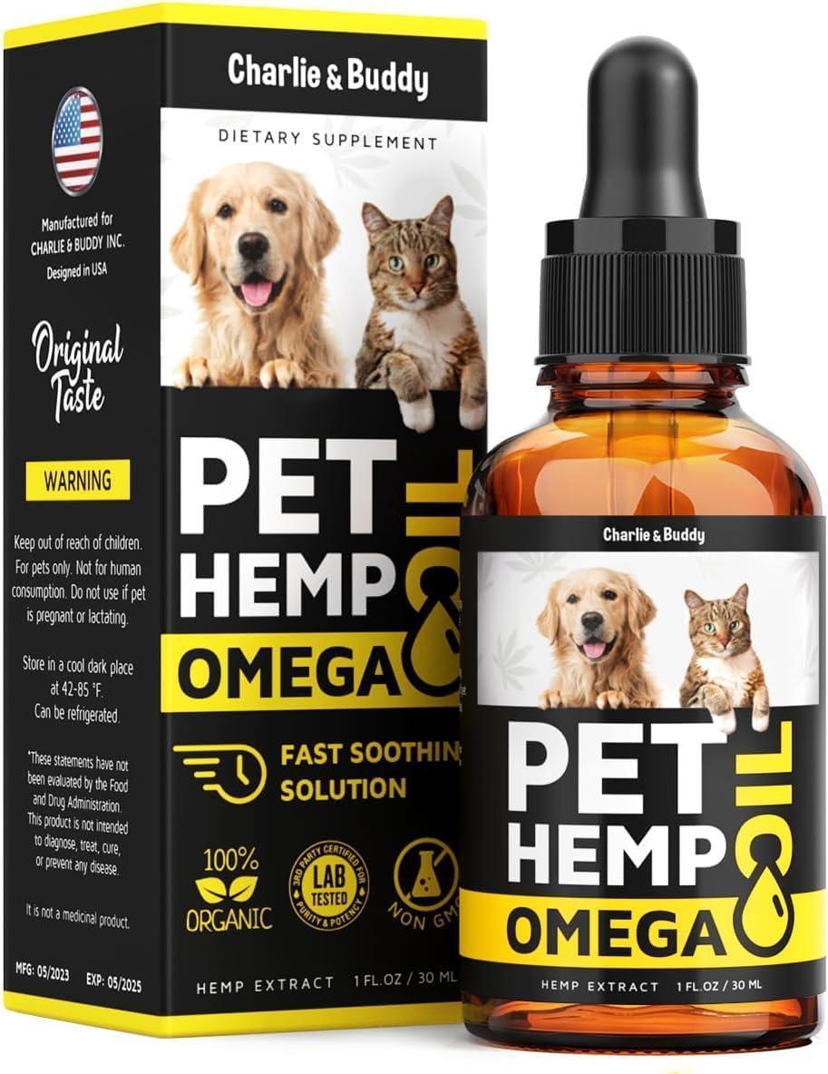 Huile de Chanvre et Saumon pour la Peau et le Pelage des Chiens, Santé Omega 3 6 9, Friandise Calmante 1 fl oz
