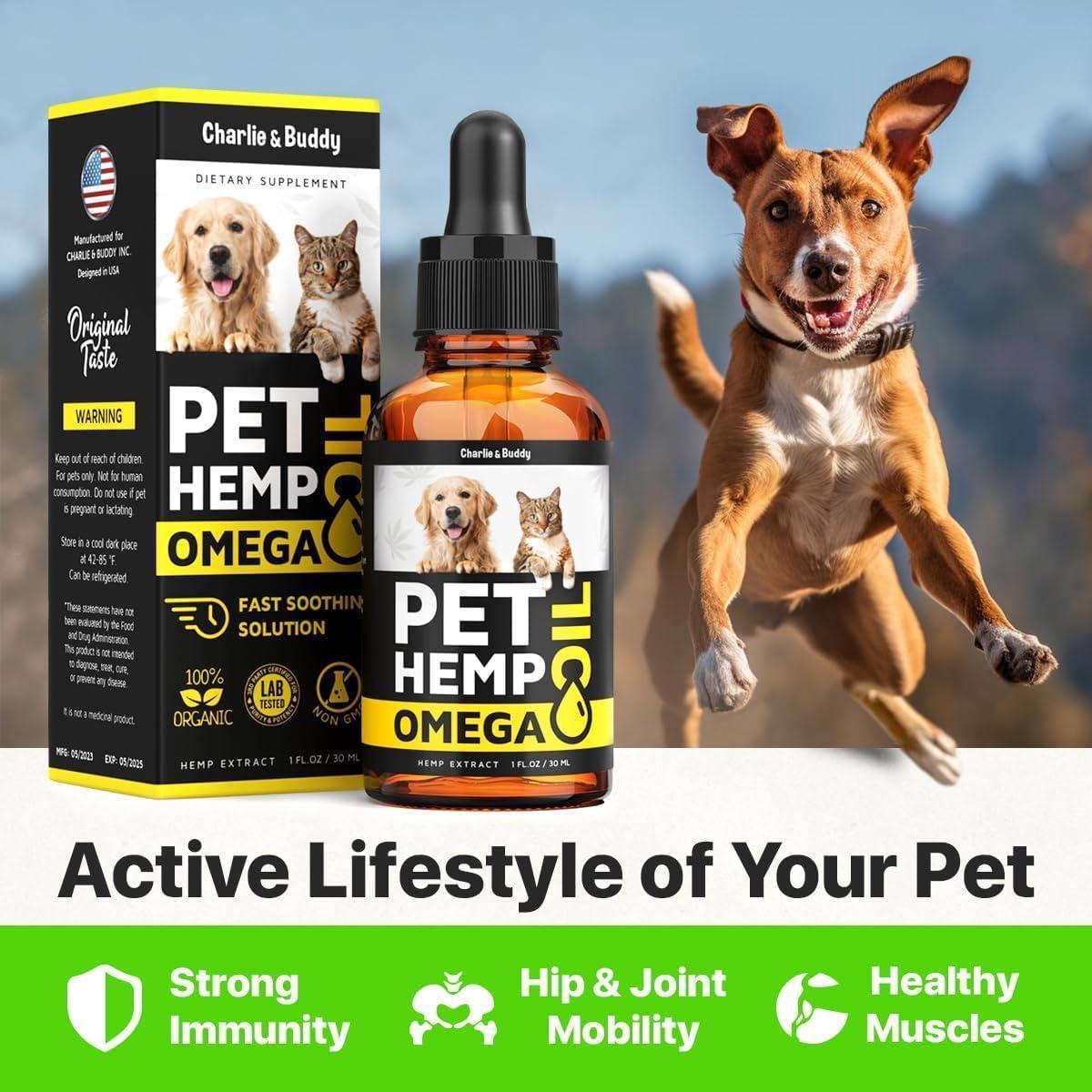 Huile de Chanvre et Saumon pour la Peau et le Pelage des Chiens, Santé Omega 3 6 9, Friandise Calmante 1 fl oz