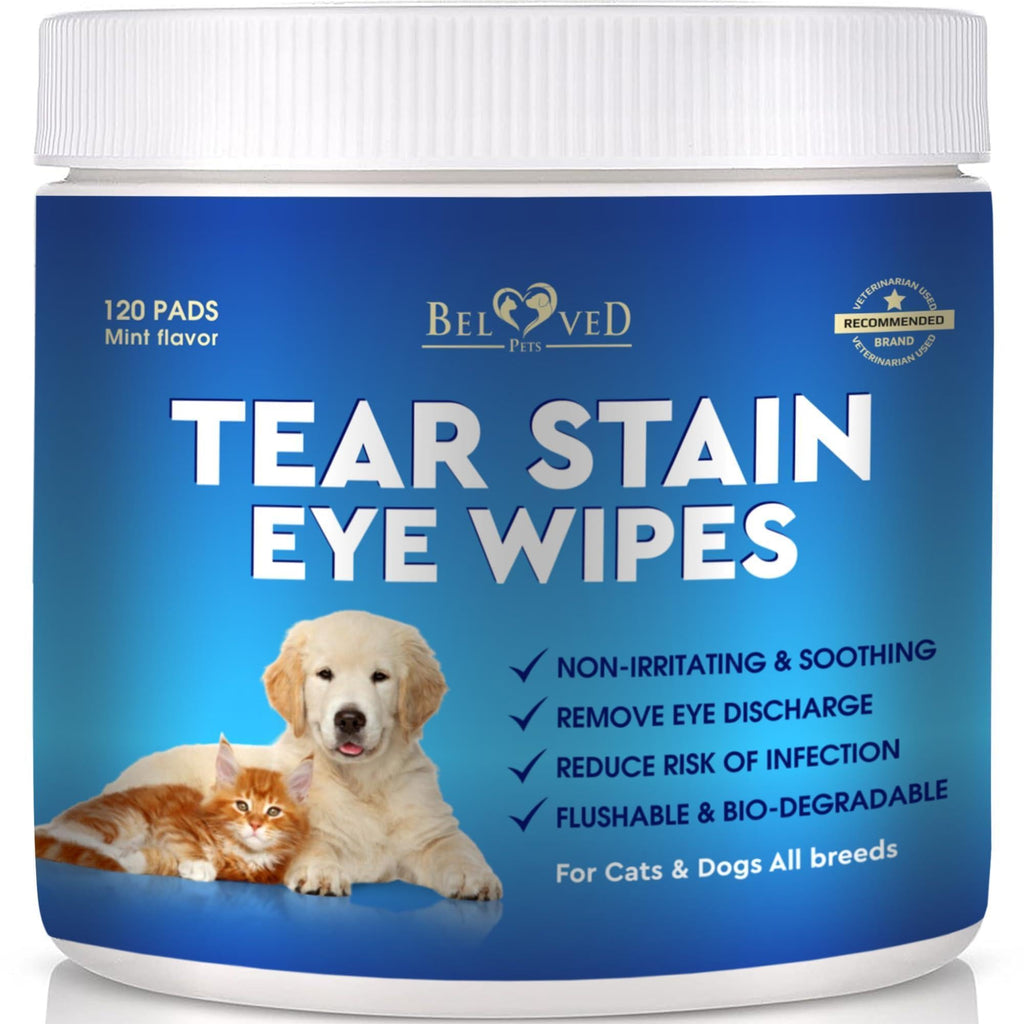 Lingettes Nettoyantes pour les Yeux de Chiens et Chats, Suppression des Larmes et Traitement des Infections Oculaires 120 pads