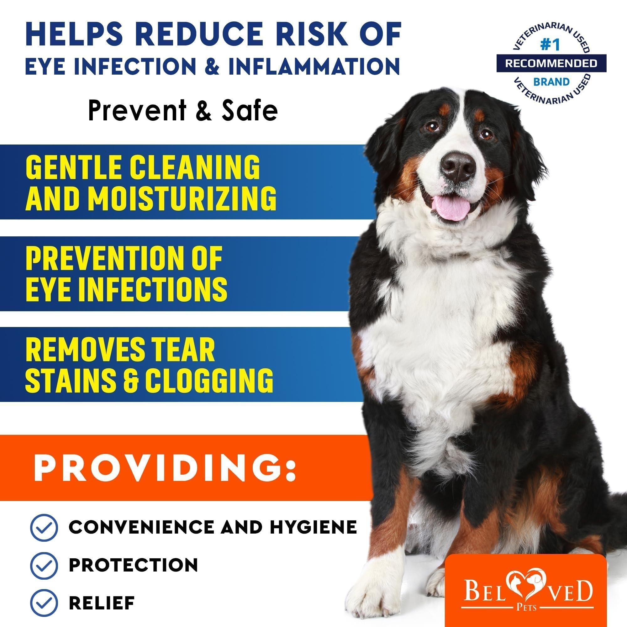Lingettes Nettoyantes pour les Yeux de Chiens et Chats, Suppression des Larmes et Traitement des Infections Oculaires 120 pads