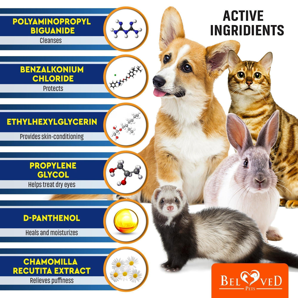 Lingettes Nettoyantes pour les Yeux de Chiens et Chats, Suppression des Larmes et Traitement des Infections Oculaires 120 pads