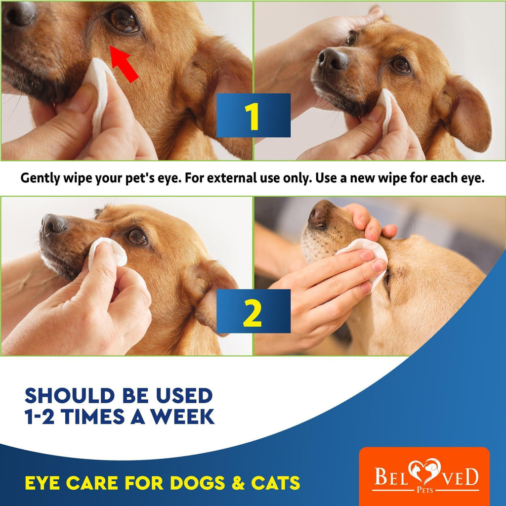 Lingettes Nettoyantes pour les Yeux de Chiens et Chats, Suppression des Larmes et Traitement des Infections Oculaires 120 pads