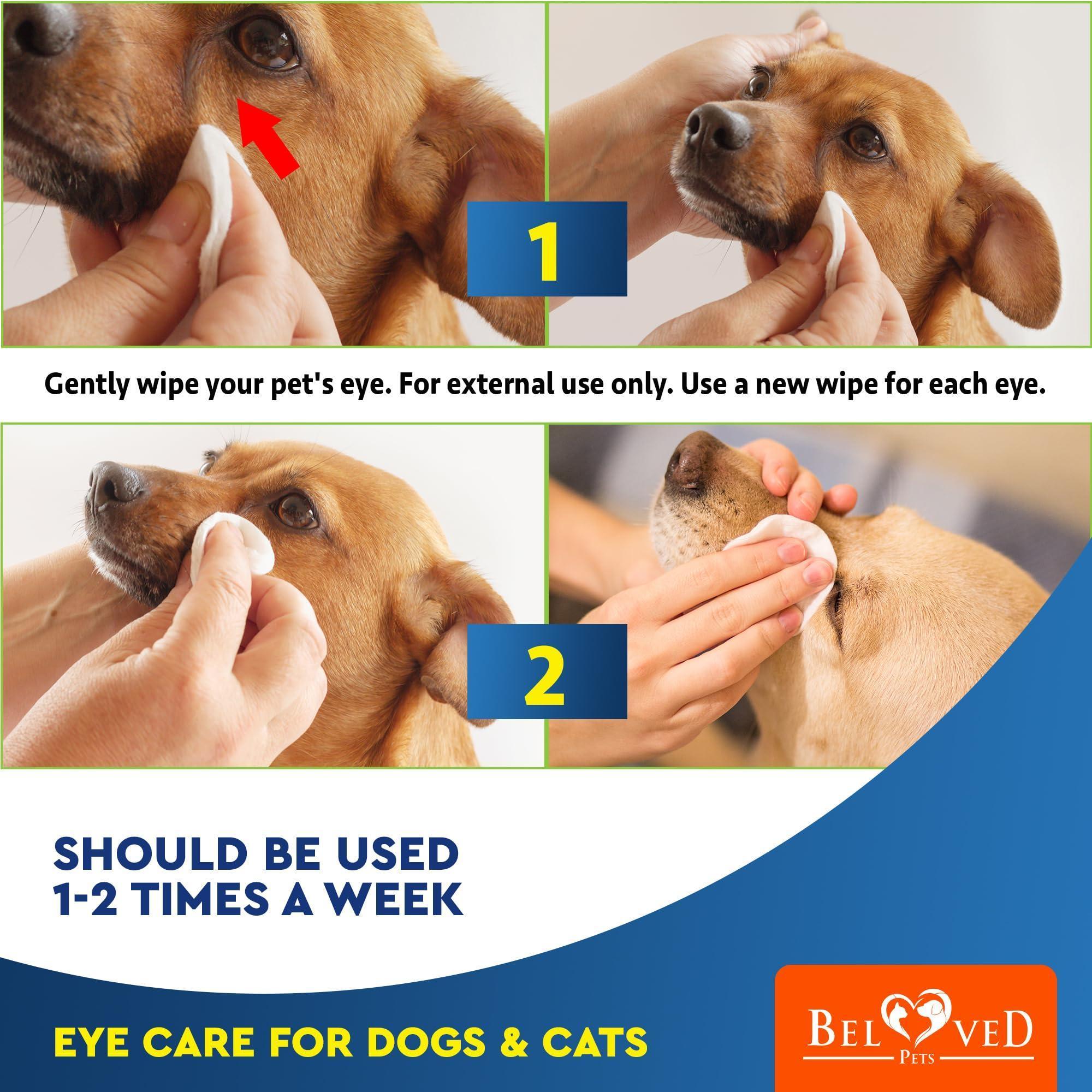 Lingettes Nettoyantes pour les Yeux de Chiens et Chats, Suppression des Larmes et Traitement des Infections Oculaires 120 pads